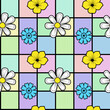© variopinta - Geometric seamless pattern, squared with simple daisy flower, black outlines