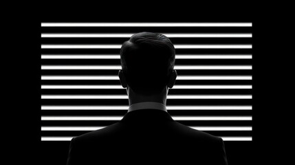 Aufkleber - Man in Suit Facing Striped Light Background in Dramatic Contrast