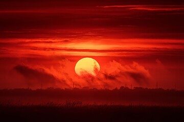 a vibrant red sun signaling the peak of hot weather.