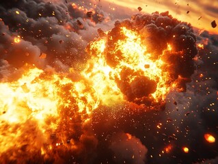 Poster - Spectacular Mid Air Detonation of Rocket Powered Bomb Scattering Glowing Shrapnel and Fiery Blast