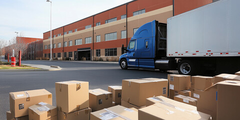 Aufkleber - Delivery truck unloading boxes at warehouse loading dock