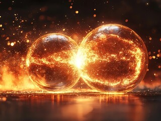 Poster - Symbolic Merger of Luminous Spheres Representing Business Growth and Opportunity