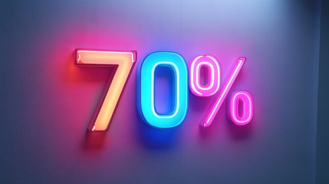 neon vibrant full-color sign displaying 70 percent