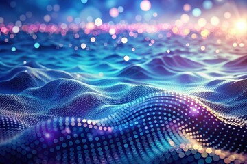 Wall Mural - Abstract Blue Wavy Surface with Glowing Particles and a Dreamlike Atmosphere