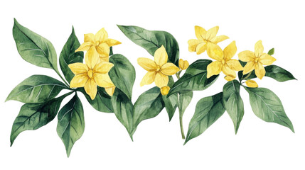 Watercolor flower of tropical spring floral yellow on transparent background 