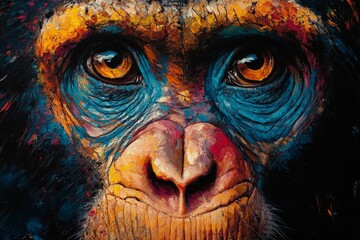 Poster - Colorful depiction of a monkey's face showcasing vibrant features and expressive eyes