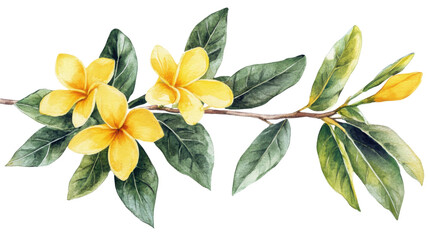 Watercolor flower of tropical spring floral yellow on transparent background 