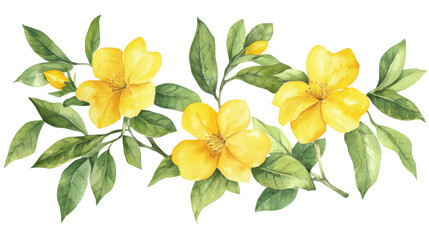 Watercolor flower of tropical spring floral yellow on transparent background 