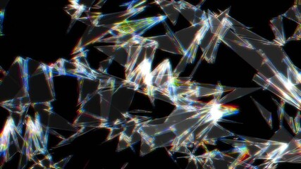 Sharp crystalline shards with rainbow prism edges scattered across a dark background