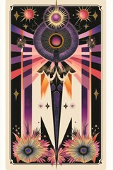 Wall Mural - A gothic vector illustration of an isolated tarot card art celestial mystical.