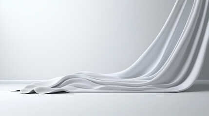 Poster - flowing white fabric drapes elegantly on smooth surface, creating serene and minimalistic atmosphere. soft curves and folds evoke sense of calm and simplicity