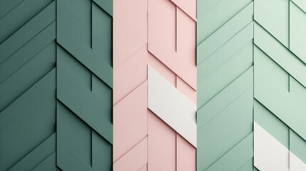 Fototapete - Geometric chevron pattern in pastel colors, featuring green, pink, and white. design creates modern and stylish aesthetic, perfect for contemporary decor