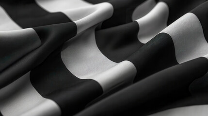 Leinwandbilder - Black and white checkered fabric with smooth texture and folds, creating dynamic visual effect. contrasting colors enhance fabric design and depth