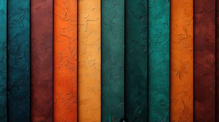 Aufkleber - Textured wall panels in warm tones of orange, green, and brown create vibrant and inviting atmosphere. gradient effect adds depth and visual interest to design