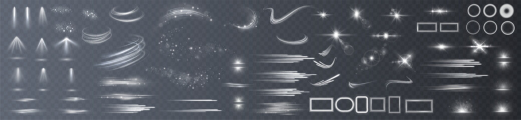 Wall Mural - light effects. isolated white transparent light effects, glare, explosion, sparkle, dust, line, sola