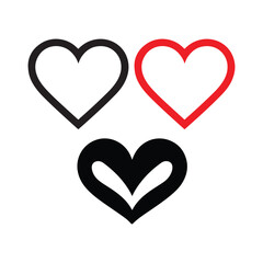 Poster - Three hearts in black, white, and red on white background
