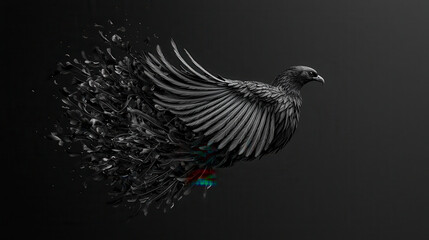 Aufkleber - stunning black phoenix with delicate feathers emerges from swirl of dark elements, symbolizing rebirth and transformation. intricate details of its wings create captivating visual