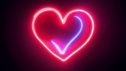 Leinwandbilder - A radiant neon heart emits a warm glow in pink tones, set against a dark backdrop. This striking visual is ideal for expressing love and creativity in digital formats.