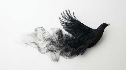 Leinwandbilder - stunning black phoenix with delicate feather like details, gracefully soaring through air, surrounded by wisps of smoke. This artwork captures sense of freedom and elegance