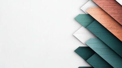 Poster - Modern geometric design featuring layered wooden textures in various colors. composition creates visually appealing backdrop with clean, minimalist aesthetic