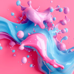Leinwandbilder - Illustration with soft, flowing shapes in pastel blue and pink. Details in the form of drops and splashes add vibrancy to the composition, emphasizing its lightness and graceful dynamism