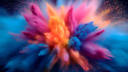 Aufkleber - Abstract illustration of a colorful explosion with soft smoky clouds in shades of purple, pink, orange and blue. The dynamic composition creates an illusion of energy