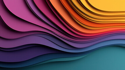 Poster - Colorful overlapping curved layers create vibrant abstract background, showcasing blend of purple, orange, and yellow hues. This design evokes creativity and modernity