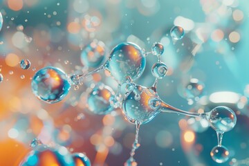 Poster - Abstract molecule structure with transparent spheres and connections representing atoms and bonds, creating a scientific and visually appealing image