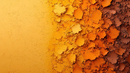 Aufkleber - Abstract background in varying shades of yellow, orange, and brown, featuring textured paint flakes. This vibrant composition evokes warmth and creativity