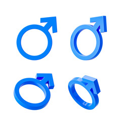 Poster - Blue male gender symbols in different angles on white background. 3D Rendering