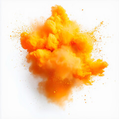 Aufkleber - A burst of orange creates a dynamic cloud of movement on a white background. Spreading small particles give a sense of chaotic dynamics