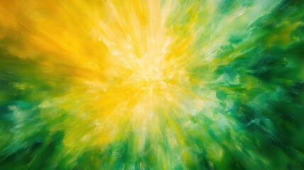 Poster - Abstract Oil Painting Texture with Vibrant Green and Yellow Radiating Light.