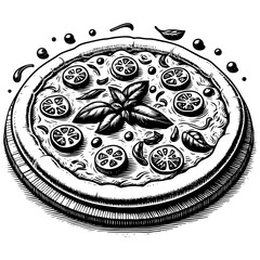 Wall Mural - margherita pizza engraving raster illustration
