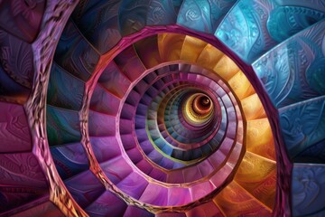 Aufkleber - Vibrant spiral staircase forming a tunnel with light at the end, symbolizing hope, progress, and a journey to the unknown