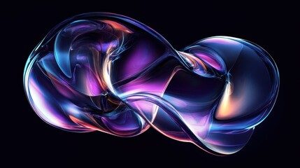 Poster - abstract 3d fluid wave with iridescent colors on black background.