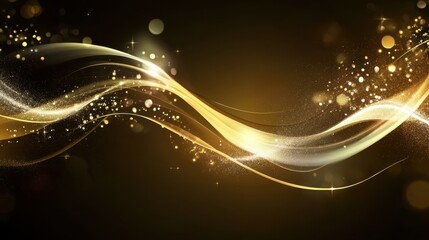 Poster - abstract golden waves with sparkling glitter on dark background, elegant luxury design.