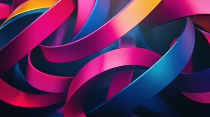 Poster - abstract colorful ribbons background, 3d rendered dynamic shapes with vivid pink, blue, and yellow
