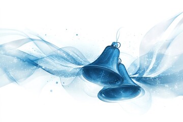 Wall Mural - christmas bells ringing with blue waves and snowflakes on white background
