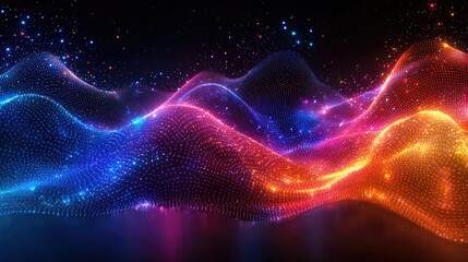 Poster - abstract colorful illuminated waves flowing dynamically