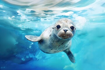 Wall Mural - Seal wildlife animal mammal, digital paint illustration.