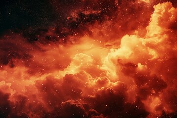 Poster - Stunning orange nebula cloudscape covering the starry night sky