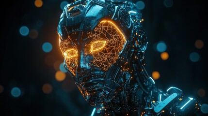 Poster - Robotic technology advancements in ai portraits futuristic laboratory digital art high-tech environment close-up view innovation