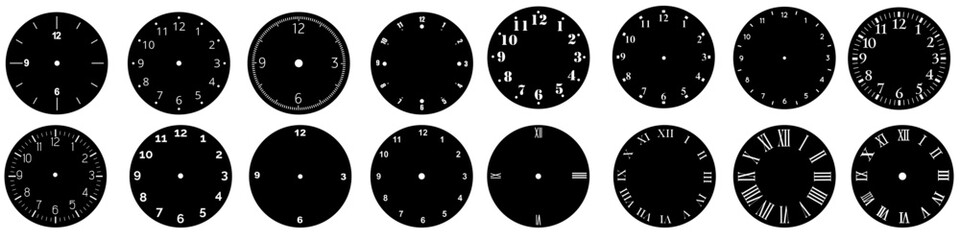 Fototapete - Clock face icon vector set. Time illustration sign collection. Clock symbol. Wall clock logo.