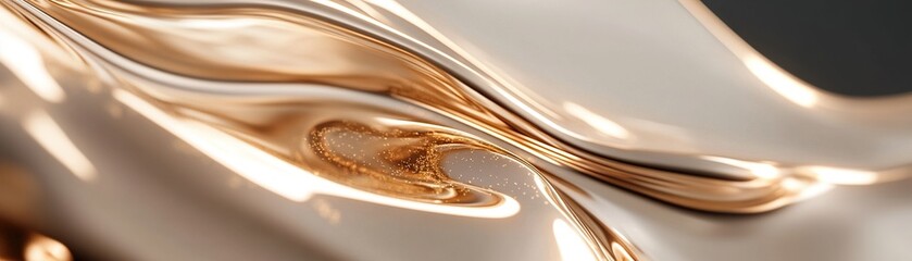 Poster - Liquid gold swirls in graceful, flowing patterns, creating a sense of movement and luxury. The rich hues reflect softly against a dark backdrop, emphasizing its fluidity and elegance