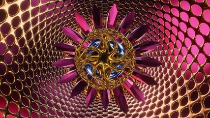 Wall Mural - Abstract background 3D animation shiny glass and metal reflective objects movement rotation play of light.