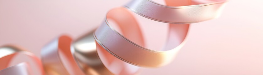 Poster - Dynamic spiral made of alternating pink and gold ribbons glows gently against a neutral pastel backdrop. The ample negative space allows for creative branding or text overlays