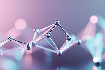 Poster - A vibrant 3D network displays glowing interconnected points and lines in blue, pink, and green hues, illustrating collaboration against a dark gradient background with soft accents