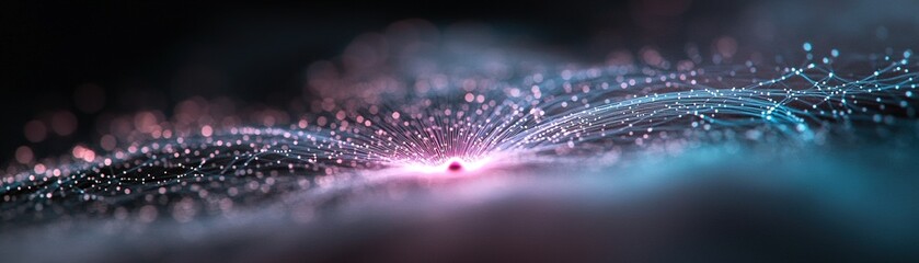 Poster - Glowing network of interconnected points and lines in blue, pink, and green hues symbolizes community and collaboration. The dark background adds depth, enhancing the modern aesthetic