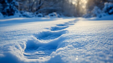 A background of a trail of footprints in freshly fallen snow.