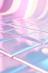 Canvas Print - The vibrant neon grid stretches towards the horizon, casting colorful reflections on a smooth metallic surface while a subtle gradient background enhances the retro-futuristic feel